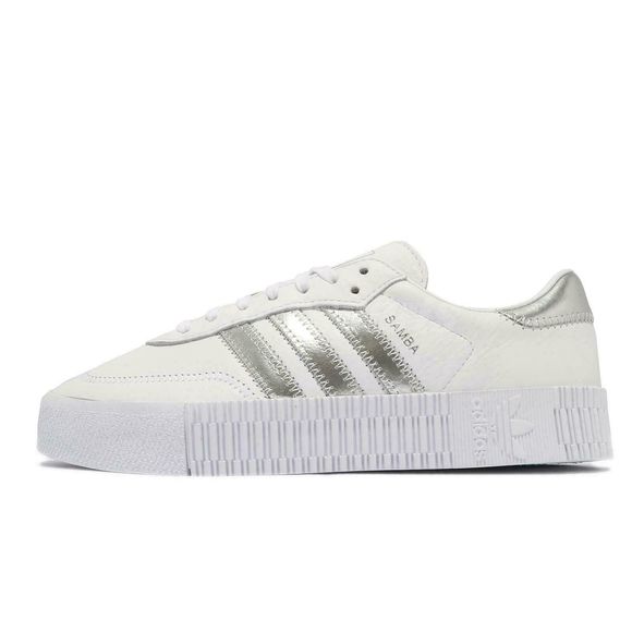 adidas Originals EE9017 Women's Sz 5.5 White/Silver Sambarose W Platform Shoes - Picture 4 of 5